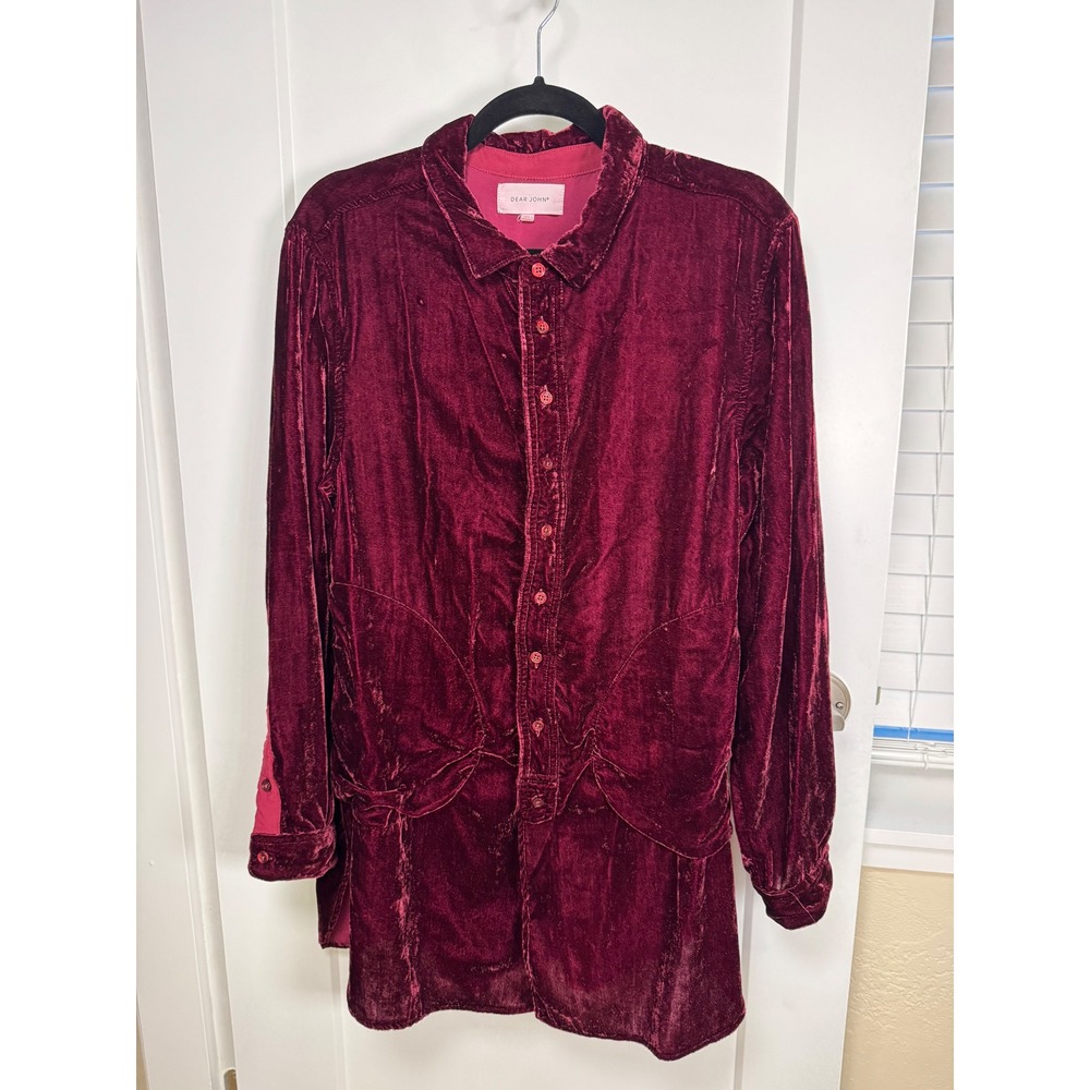 Dear John Burgundy Velvet Button Down Tunic Dress Pockets Goth Vamp Halloween M